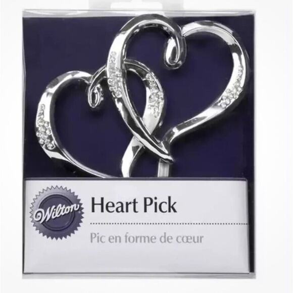 Wilton‎ Double Heart Jeweled Silver Plastic Pick for Cake Topper Decoration NEW - Picture 2 of 3